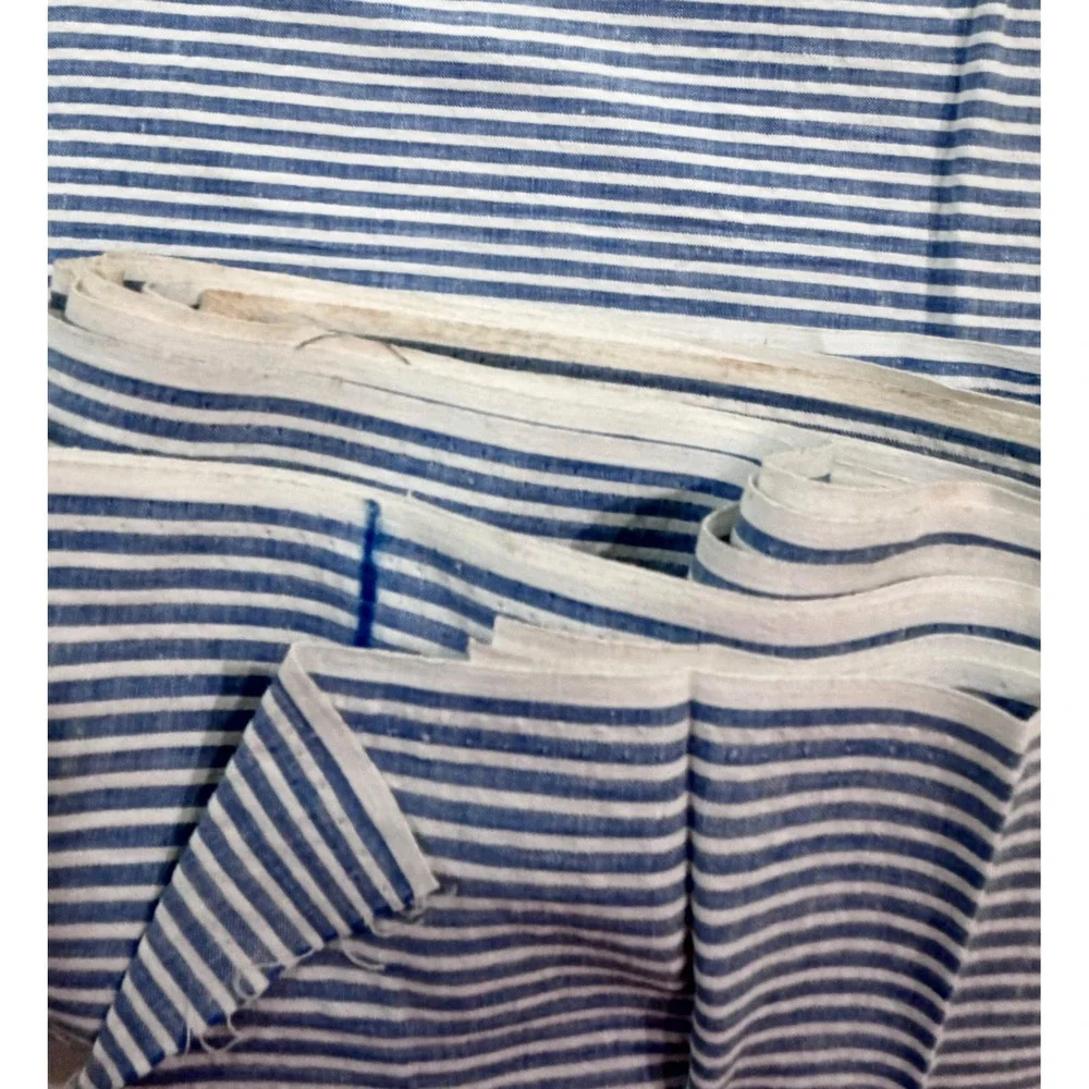 Vintage Blue White Seersucker Fabric Striped 3.4 Yards 19.5 x 124 Cotton Blend